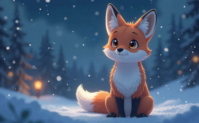 A cartoon fox sitting on the snow from the music video A Winter's Whisper by Alexoom